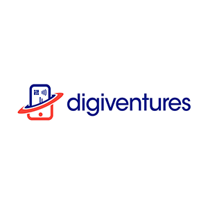 Logo of Digiventures featuring a stylized smartphone with a red orbit-like ring and the text "digiventures" in blue.