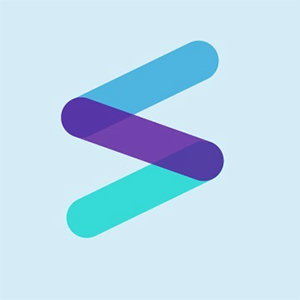 A stylized letter "S" logo formed by three overlapping bars in shades of blue and purple on a light blue background.