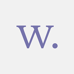 A stylized purple letter "W" with a period on a light gray background, possibly representing a logo or brand initial.